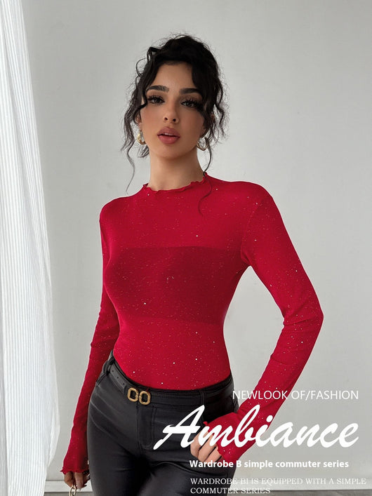Blusa Brillante con Lentejuelas Ajustada de Manga Larga - Image 13