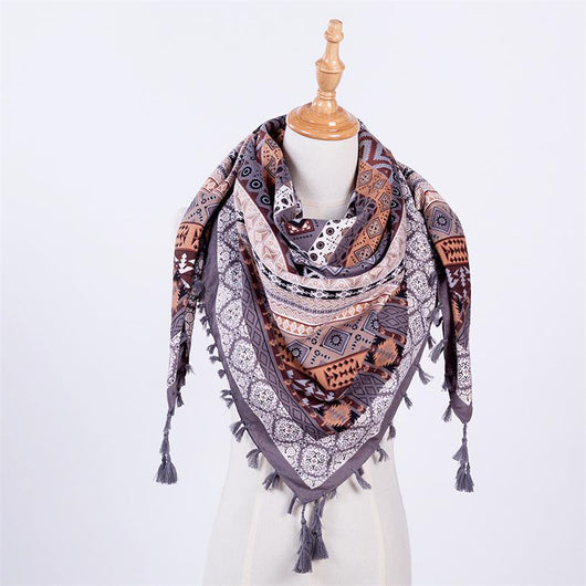 Pañuelo Cuadrado Étnico con Flecos y Tejido Jacquard - Image 8