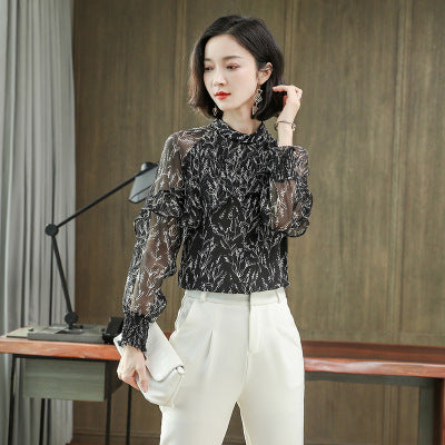 Blusa de Seda Estampada Manga Larga para Mujer - Image 9