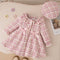Vestido Infantil Cuadros con Cuello de Encaje y Moño