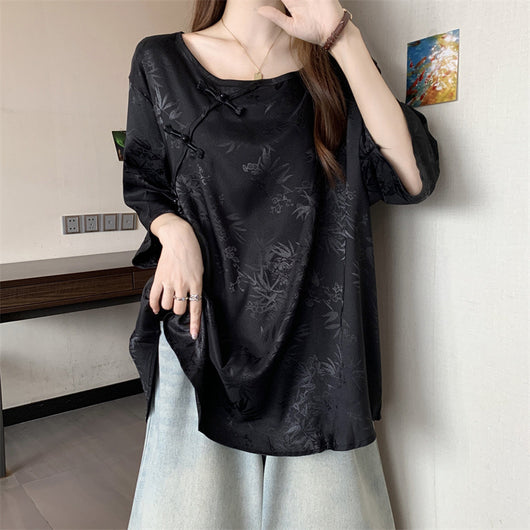Blusa Vintage con Jacquard y Botones Estilo Chino - Image 24