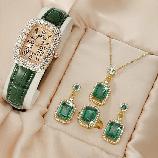 Juego de 4 Piezas: Reloj de Cuarzo Elegante con Cinturón de Diamantes para Mujer - Image 12