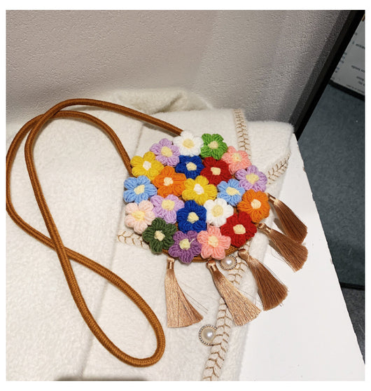 Bolsa Redonda Étnica Esponjosa para Mujer - Diseño Floral 2025 - Image 9