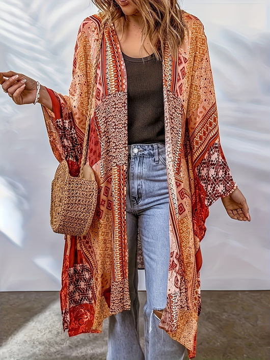 Cardigan Bohemio Capa Murciélago con Estampado Azteca - Image 16