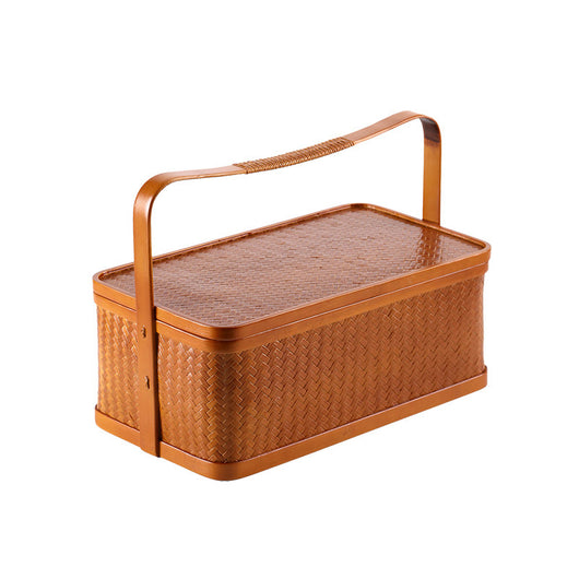 Contenedor Hermético de Bambú Rectangular Doble Capa con Tapa - Caja Portátil para Alimentos y Té - Image 7