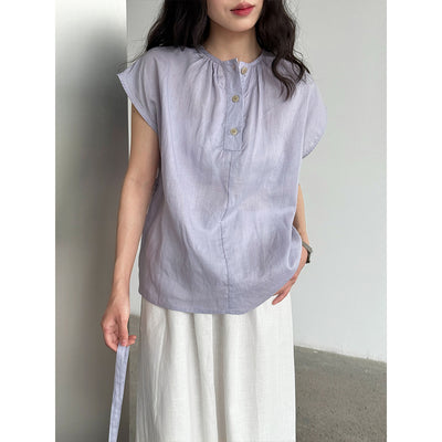 Blusa Tencel Lino Cuello Redondo Ajustada para Mujer - Image 4