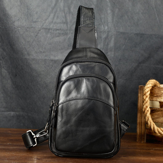 Bolsa de Pecho Minimalista de Cuero Genuino Gran Capacidad para Hombre - Image 6
