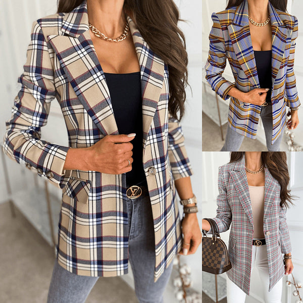 Blazer Cuadrillé Europeo para Mujer - Chaqueta Larga Elegante