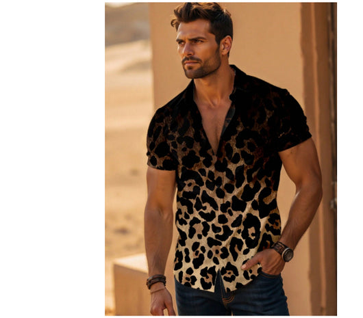 Camisa Elástica Estampado Leopardo de Cuatro Costados para Hombre - Image 9
