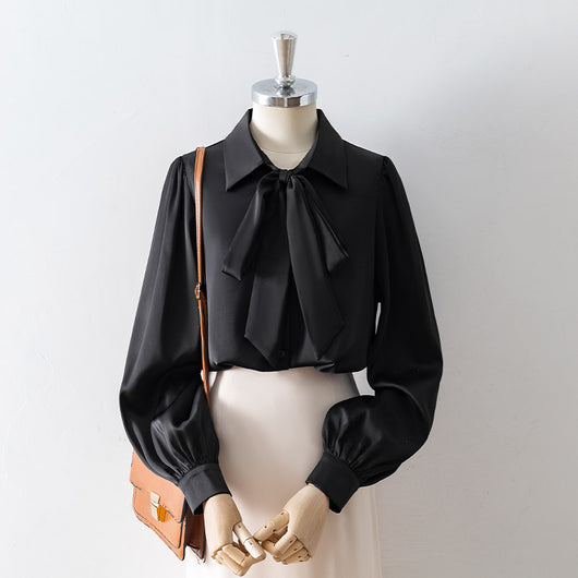 Blusa Blanca con Moño de Satén en Solapa para Mujer - Image 10