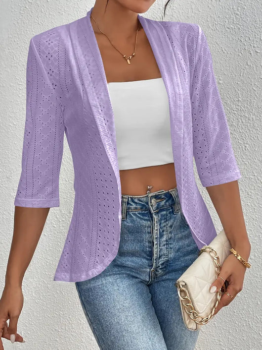 Abrigo Chal Casual Manga Corta Mujer Tela Ligera Color Sólido - Image 7