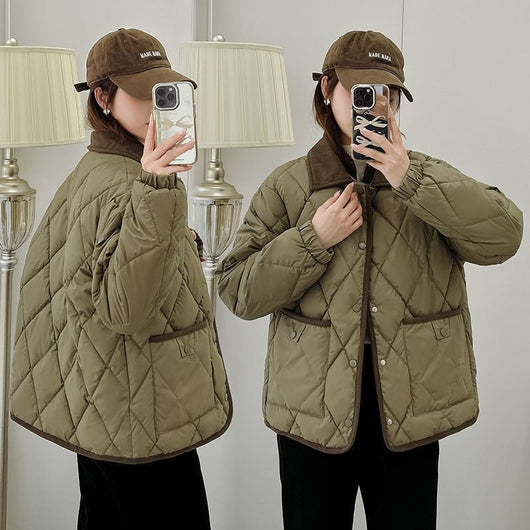 Chaqueta Acolchada de Cuero PU con Diseño Rombo - Suelta y Versátil - Image 16