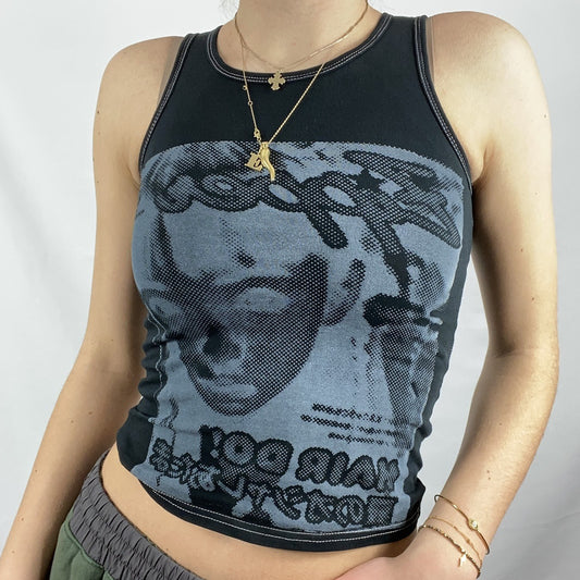 Top Cropped sin Mangas con Estampa de Retrato - Cuello Redondo Casual