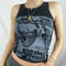 Top Cropped sin Mangas con Estampa de Retrato - Cuello Redondo Casual