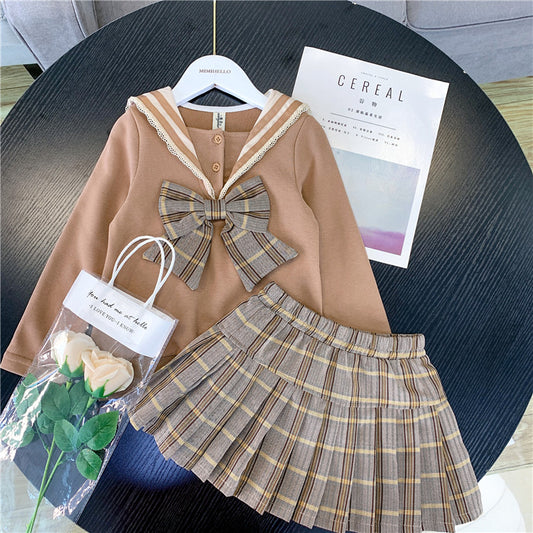 Sudadera y Falda Corta Estilo Universitario Coreano para Niña