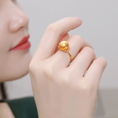 Anillo de Plata 925 con Perla Dorada del Océano Hainan Hope - Image 3