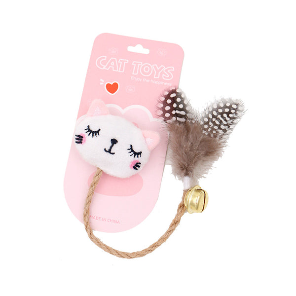Juguete Interactivo para Gatos con Plumas, Campana y Cuerda de Cáñamo