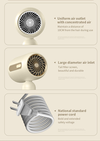 Beige 1200W hair dryer with a minimalist design, featuring a 360-degree rotating air collector nozzle and a US 110V plug. - Image 22