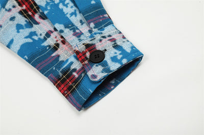 Chaqueta Camisa Tie-Dye Cuadros Desgastada para Hombre - Image 7