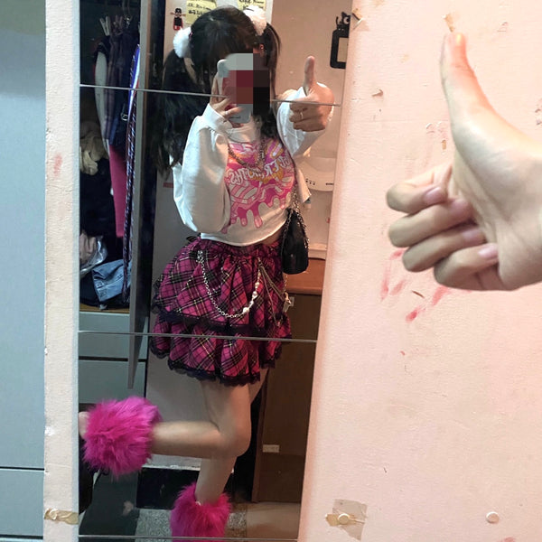 Falda Plisada Harajuku Babes Cuadros Rosa Punk