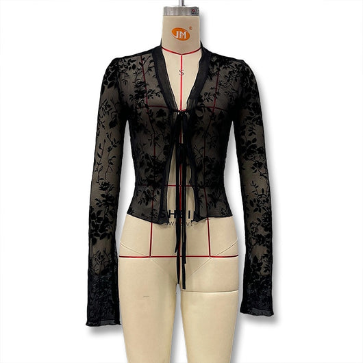 Blusa de Gasa Elegante Semitransparente Ajustada para Mujer - Image 9