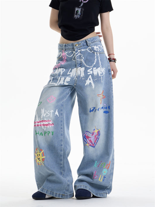 Pantalones Rectos Anchos con Cadena Estampada para Mujer - Image 14
