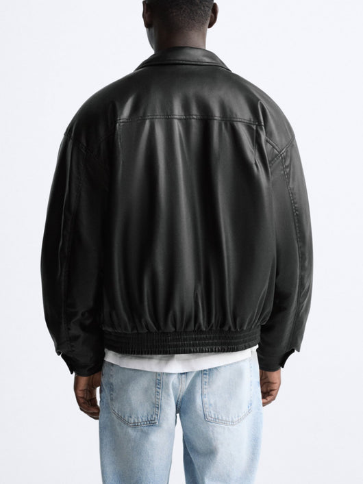 Chaqueta de Cuero Sintético con Solapas y Algodón para Hombre - Image 3