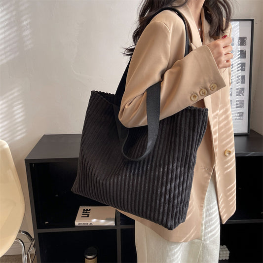 Bolsa de Compras Estilo Universitario Pana Gris de Gran Capacidad