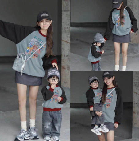 Sudadera con Capucha Color Block para Padres e Hijos - Cómoda y Versátil