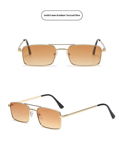 Black rectangular sunglasses with a double beam and dark gray lenses, angled on a white background. - Image 15