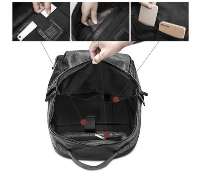 Mochila Escolar Impermeable de Cuero PU Negro para Hombre - Image 14