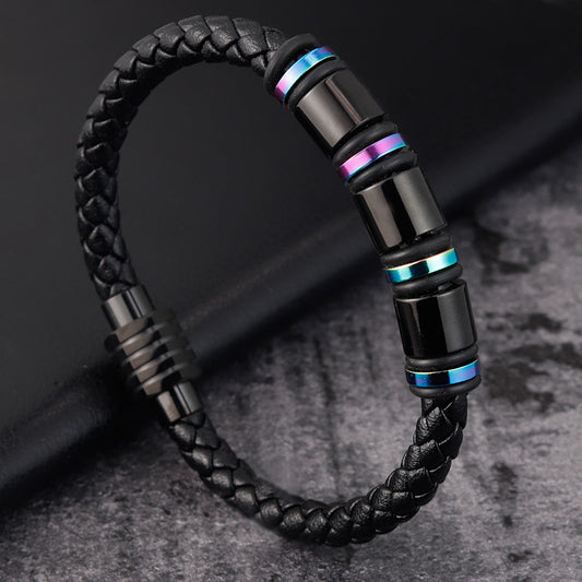 Pulsera de Acero Titanio y Cuero para Hombre - Diseño Minimalista
