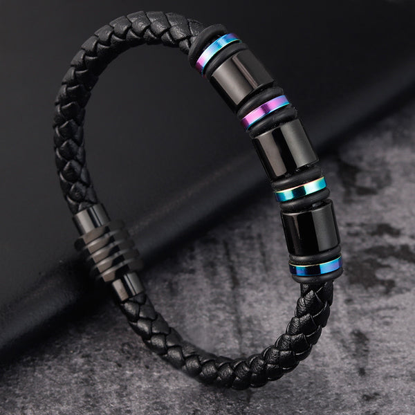 Pulsera de Acero Titanio y Cuero para Hombre - Diseño Minimalista