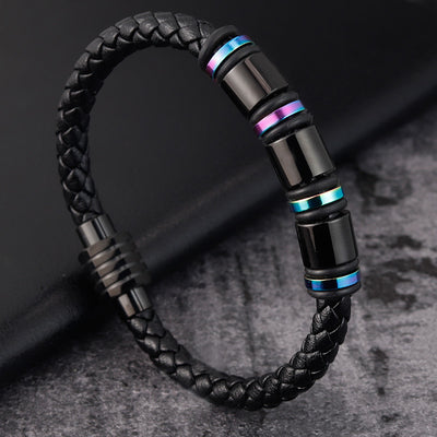 Pulsera de Acero Titanio y Cuero para Hombre - Diseño Minimalista