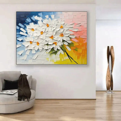 Cuadro Abstracto Moderno Óleo sobre Lienzo con Textura 3D - Flores Contemporáneas para Sala - Image 3
