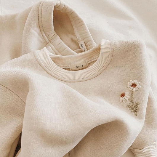 Conjunto de Sudadera Polar con Bordado de Crisantemo para Niños - Image 8