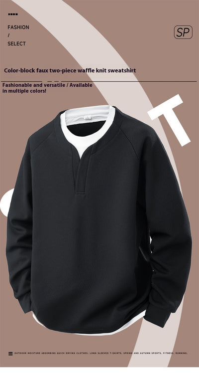 Suéter Waffle V-Cuello Bicolor Casual Versátil para Mujer - Image 15