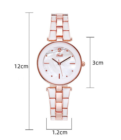 Reloj de Pulsera Elegante Acero Inoxidable Estilo Coreano para Mujer Cuarzo Blanco - Image 12