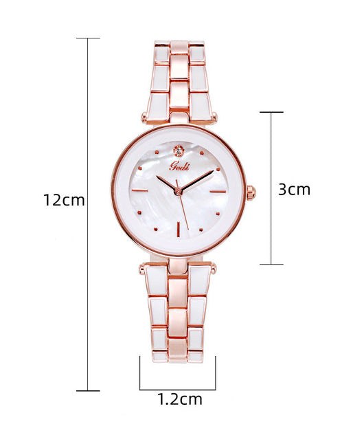 Reloj de Pulsera Elegante Acero Inoxidable Estilo Coreano para Mujer Cuarzo Blanco - Image 12