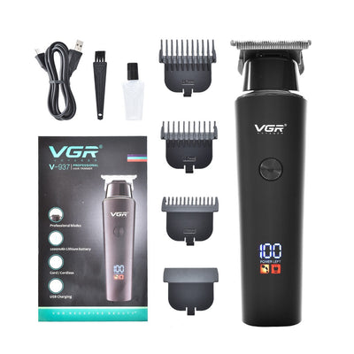 VGR V-937 electric hair clipper kit with LCD display, USB cable, cleaning brush, oil, and 1.5mm, 3.0mm, 4.5mm guide combs. - Image 7