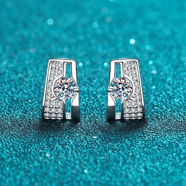 Aretes Rectangulares de Plata Esterlina con Moissanita