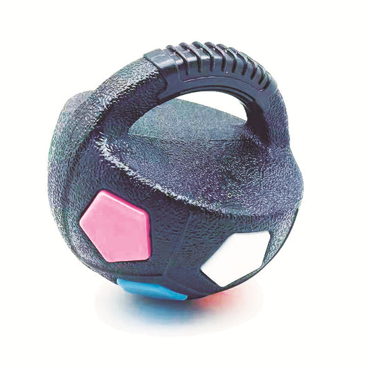 Black and white soccer ball dog toy with a textured handle, designed for interactive play and self-amusement. - Image 5