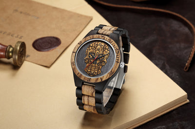 Reloj de Madera Calavera con Movimiento de Cuarzo y Doble Color - Image 9