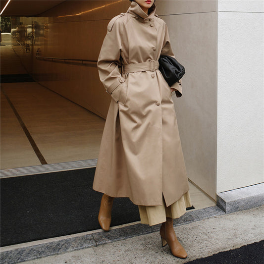 Gabardina Larga Coreana Minimalista para Primavera y Otoño