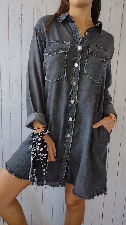 Camisa Chaqueta Casual de Tela Tipo Denim - Image 11