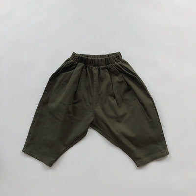 Pantalones Casuales Infantiles de Color Sólido con Cintura Elástica Estilo Literario - Image 2