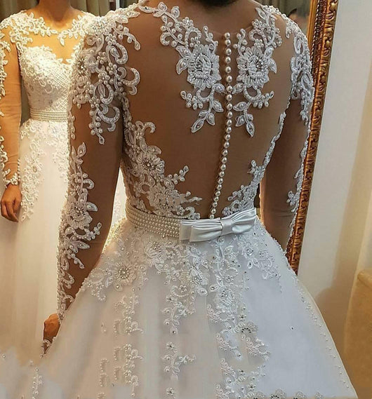 Vestido de Novia con Mangas Largas de Encaje Desmontable Estilo Europeo - Image 11
