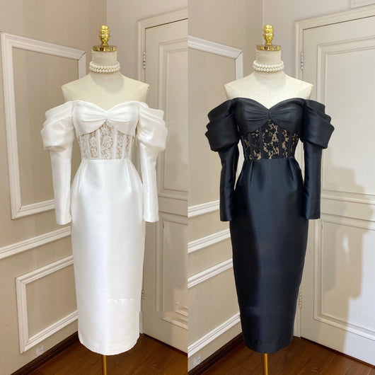 Vestido Elegante con Hombros Descubiertos y Mangas Abullonadas