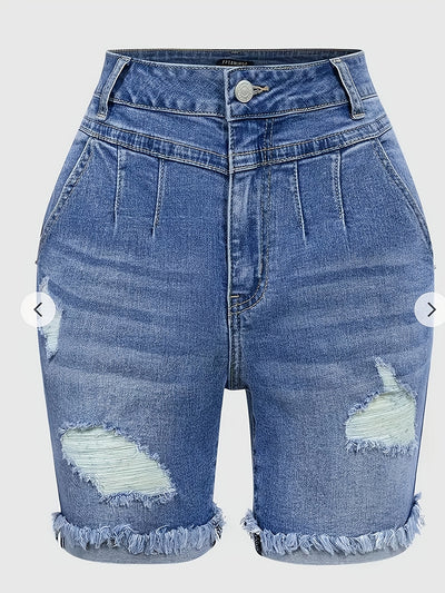 Shorts de Mezclilla Rotos Talla Grande con Máximo Estiramiento - Image 8