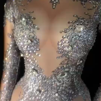 Traje de Baño Estampado Uva Blanco con Cristales Brillantes - Image 4